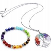 BRANSOLETKA SIEDEM CZAKR KAMIEŃ CZAKRAMY 7 CZAKR NASZYJNIK Drzewko Życia