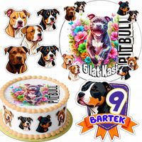 ZESTAW OPŁATEK NA TORT 20CM + 16 POSTACI - PSY PitBull + IMIĘ 15CM 18CM