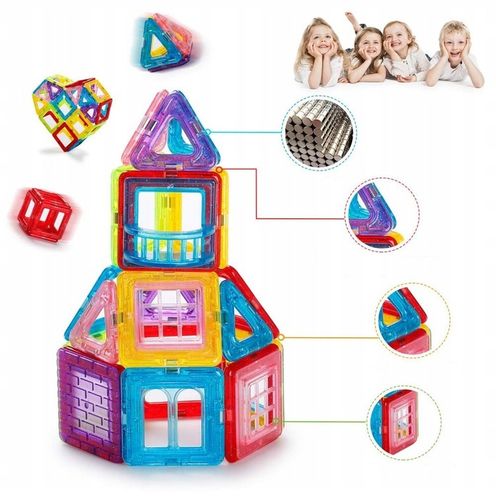 ZESTAW DUŻE KLOCKI MAGNETYCZNE KONSTRUKCYJNE 3D PANELE MAGNETIC TILES 70 EL na Arena.pl