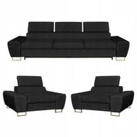 Zestaw mebli wypoczynkowych salon Bosso Sofa 3os fotele czarne Family Meble
