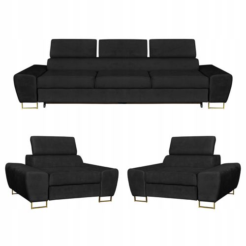Zestaw mebli wypoczynkowych salon Bosso Sofa 3os fotele czarne Family Meble na Arena.pl