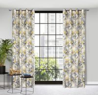 Zasłona gotowa na przelotkach ELIA 140x250 biała w musztardowo liście