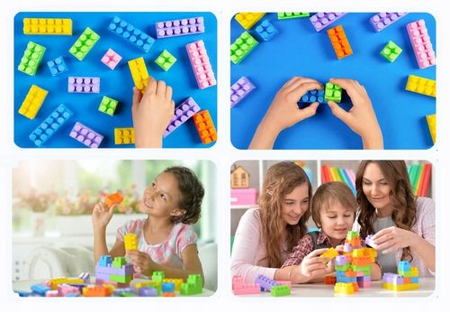 KLOCKI PLASTIKOWE DUŻE KOLOROWE POCIĄG BUDOWLANE zestaw w torbie XXL 400el na Arena.pl