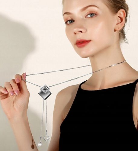 Naszyjnik DŁUGI srebrny łańcuszek kryształ GRAFIT na Arena.pl