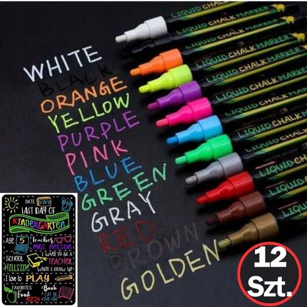 MARKERY KREDOWE do TABLIC PISAKI SUCHOŚCIERALNE Flamastry Mazaki - 12 SZT zdjęcie 1