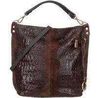 VERA PELLE torebka zamszowa worek shopper kroko V493 c.brązowa