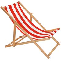 Leżak drewniany ogrodowy z 3-stopniową regulacją składany plażowy pasy biało-czerwone