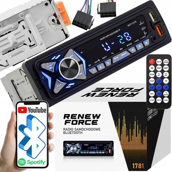 Radio Samochodowe Bluetooth 1-DIN USB AUX MP3 LCD Mikrofon Pilot zdjęcie 1