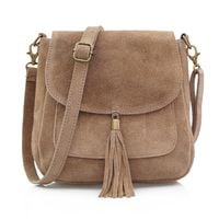 VERA PELLE torebka damska zamszowa listonoszka z klapą V449 taupe