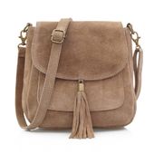 VERA PELLE torebka damska zamszowa listonoszka z klapą V449 taupe