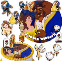 ZESTAW OPŁATEK NA TORT 20CM + TOPPERY PAPIEROWE - PIĘKNA I BESTIA 15CM 18CM