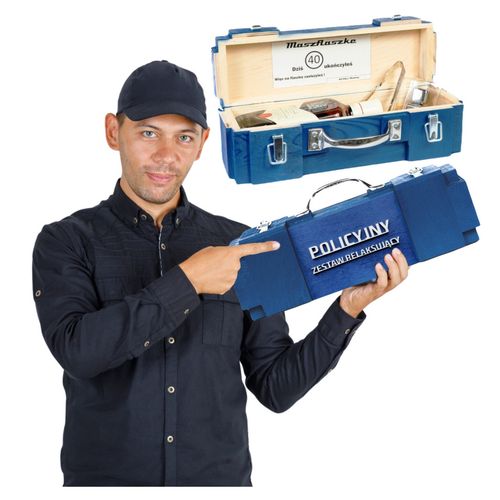 PREZENT DLA POLICJANTA Masywna Drewniana Skrzynka na Alkohol z Akcesoriami na Arena.pl