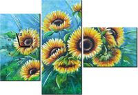 100CM 70CM ZEGAR 3 ELEM SŁONECZNIKI NIEBIESKIM ŚCIENNY OBRAZ