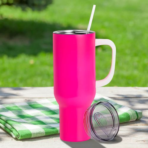 Matowy kubek podróżny 1200 ml neonowy różowy z Twoim nadrukiem na Arena.pl