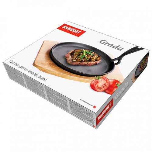 talerz półmisek patelnia żeliwna z deską drewnianą banquet na Arena.pl