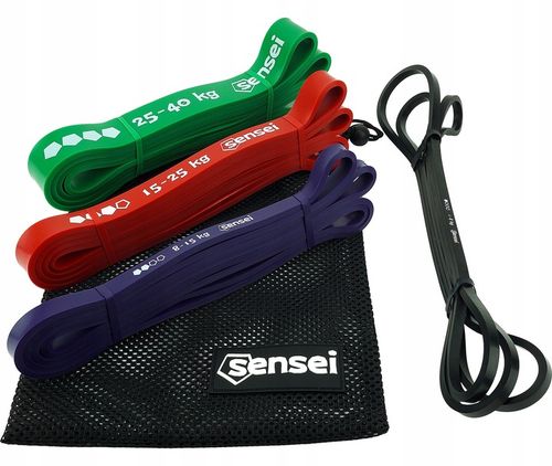 ZESTAW 4 GUM POWER BAND + UCHWYT, Taśmy do Ćwiczeń Oporowych, Podciągania na Arena.pl