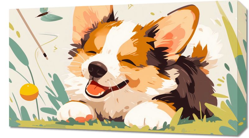 Obraz 70x40cm Beztroski Corgi zdjęcie 1