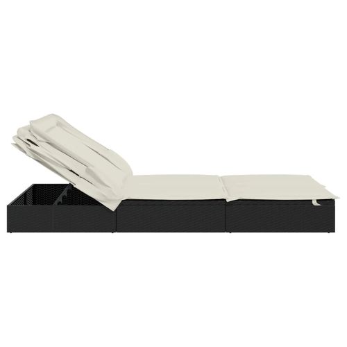 Leżak 2-os., składany dach, czarny, 213x118x97 cm, polirattan na Arena.pl