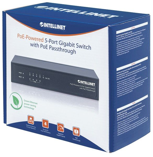 INTELLINET Switch Gigabit 5xPoE Passthrough zasilany PoE lub AC, 68W zdjęcie 5