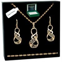 PIĘKNY ZŁOTY KOMPLET BIŻUTERII 18K ŁAŃCUSZEK ZAWIESZKA KOLCZYKI + DEDYKACJA