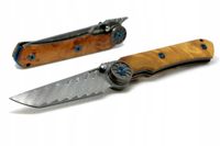 Nóż składany SURVIVAL stal DAMASCEŃSKA Damast scyzoryk etui drewno Luokesi