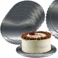 5 SZT PODKŁADÓW POD TORT CIASTO 40 CM OKRĄGŁY SREBRNY POŁYSK GRUBY SZTYWNY