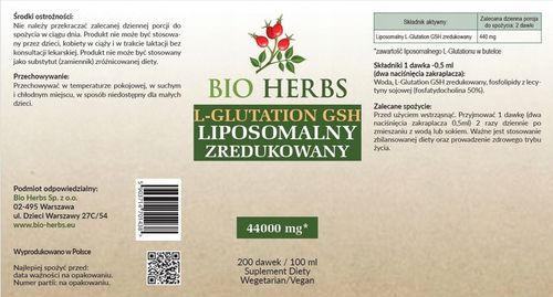 L-GLUTATION GSH LIPOSOMALNY ZREDUKOWANY 200 dawek 100ml FORTE na Arena.pl