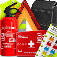 Gaśnica 1kg Ogniochron Apteczka Trójkąt Kamizelka Bezpieczniki Torba
