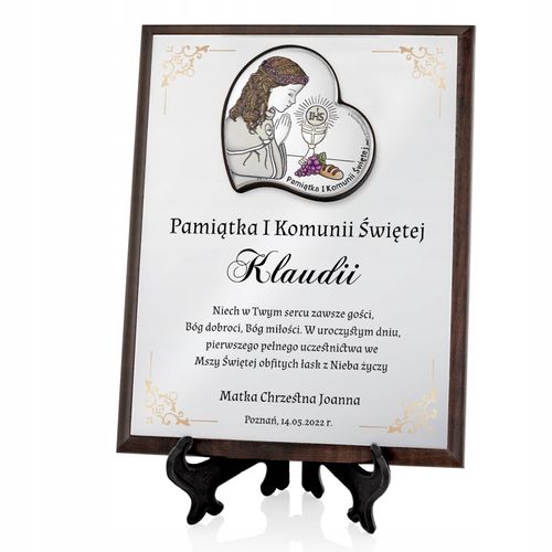 SREBRNY obrazek pamiątka I Komunii Świętej NADRUK na Arena.pl