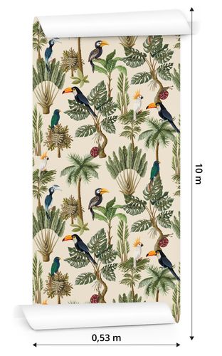 Tapeta Ścienna Egzotyczne Ptaki i Rośliny w Stylu Vintage na Arena.pl