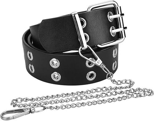 Czarny pasek ekoskóra damski srebrny łańcuszek na Arena.pl