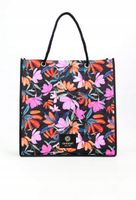 Monnari - torba zakupowa shopper przeszycia kwiaty czarno-pomarańcz SHP0210