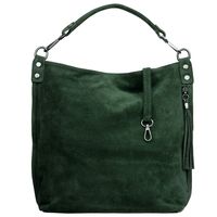 VERA PELLE torebka zamszowa worek z paskiem na ramię V570 c.zielona