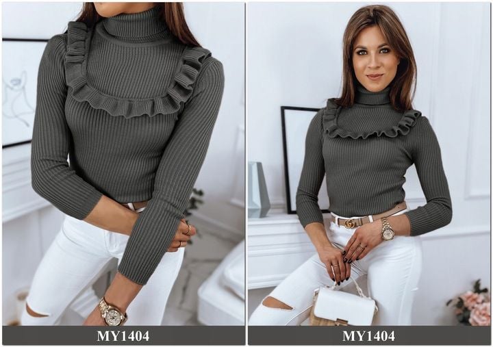 PRĄŻKOWANY SWETER DAMSKI GOLF KOLORY ox128 UNI zdjęcie 9