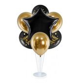 Zestaw balonów na stojaku Sylwester czarna gwiazdka Happy New Year #1