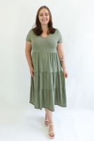 Oliwkowa Letnia Bawełniana Sukienka z Falbanami UNI