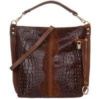 VERA PELLE torebka damska zamszowa worek shopper z kłódeczką kroko V493 brązowa