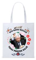 Śmieszny Pis Kaczyński Torba Eco Biała Shopper Z Nadrukiem Ze Zdjęciem