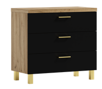 Komoda Nela 60 z 3 szufladami blat 32 czarny/dąb craft złoty (W5)