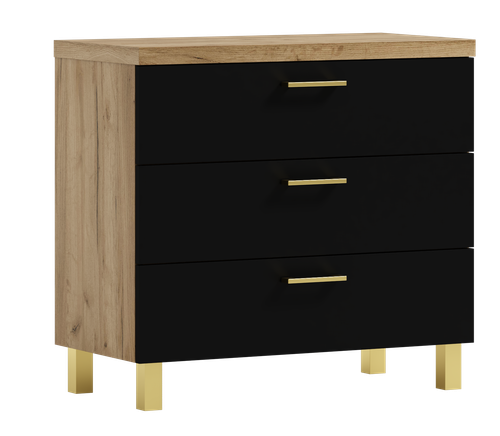 Komoda Nela 60 z 3 szufladami blat 32 czarny/dąb craft złoty (W5) na Arena.pl