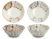 Zestaw 2 japońskich misek do ramenu, udonu różowa i niebieska, trzy kotki, okrągłe 15 x 7 cm - Emro