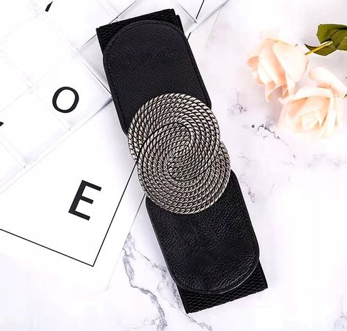 Damski Pasek Elastyczny Szeroki Guma Czarny Gorset na Arena.pl