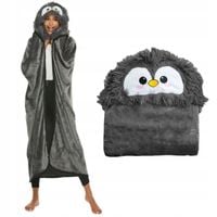 KOC Z KAPTUREM I RĘKAWAMI CIEPŁY NA PREZENT GRAFITOWY PINGWIN NARZUTA