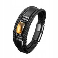 SKÓRZANA BRANSOLETKA MĘSKA KAMIEŃ TYGRYSIE OKO