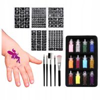 TATUAŻE BROKATOWE DUŻO SZABLONÓW + 12 KOLORÓW MAŁY ZESTAW DLA DZIECI