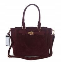 Flora&Co Paris Piekna bordowa zamszowa torebka kuferek Rączki + pasek