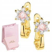 Złote Kolczyki Dla Dziewczynki 585 Kwiatki Różowe Angielskie Roczek Chrzest