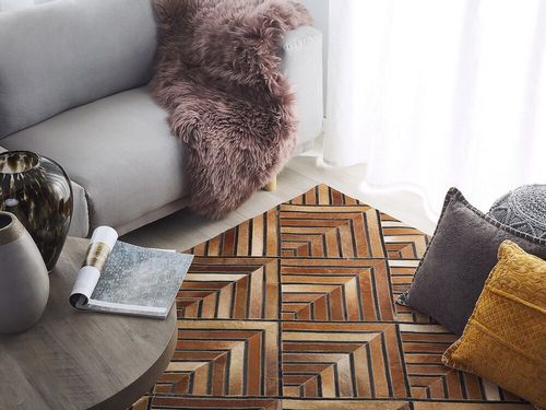 Dywan patchwork skórzany 140 x 200 cm brązowy TEKIR na Arena.pl