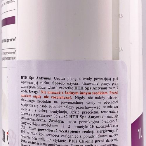 HTH ANTYMUS Antypiana 1L DO BASENÓW JACUZZI SPA Środek Usuwający Pianę na Arena.pl