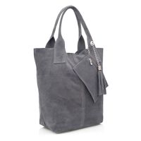 VERA PELLE torebka damska zamszowa worek shopper z suwakiem V146 c.szara